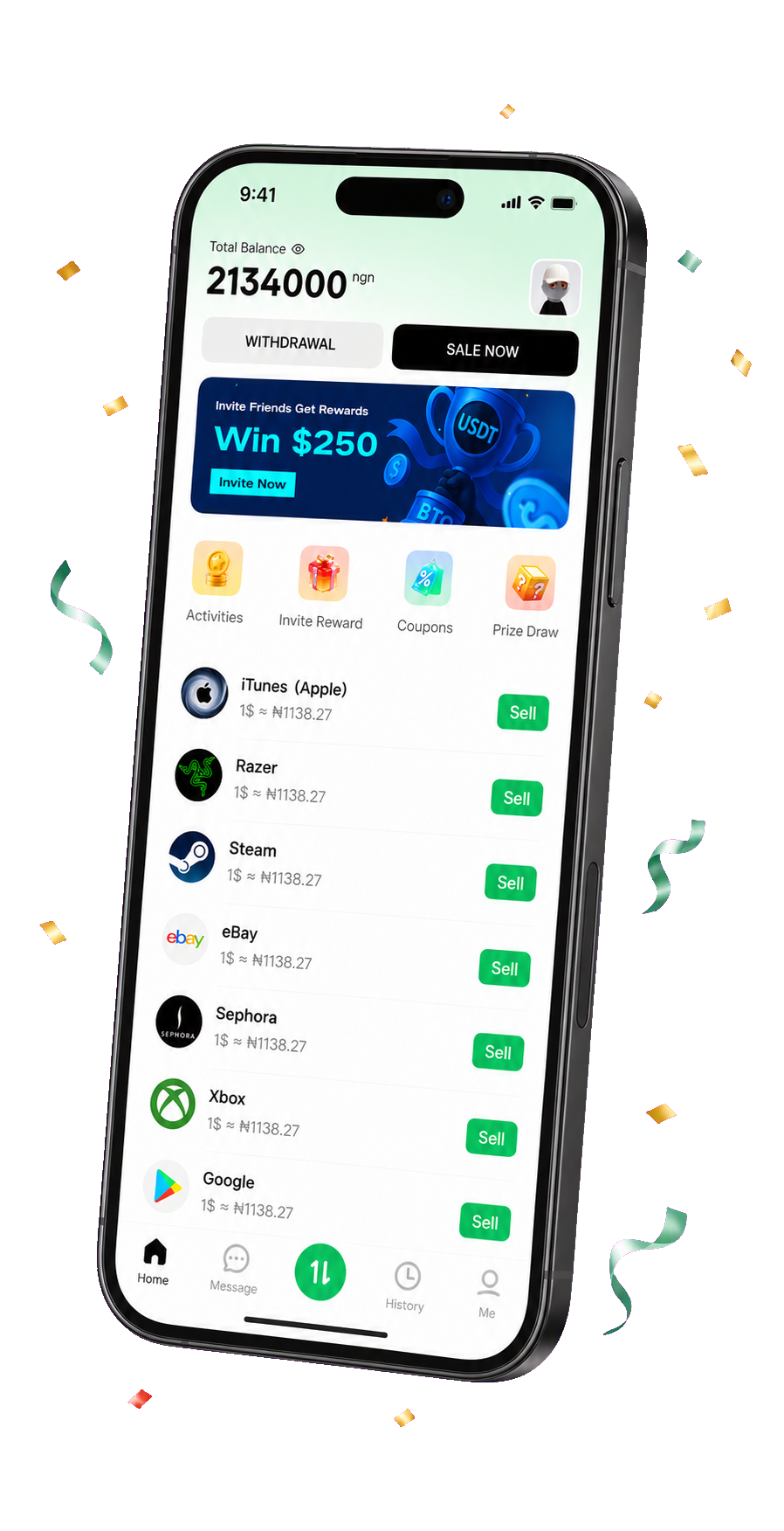 ShowCard gift card trading app mockups with rewards